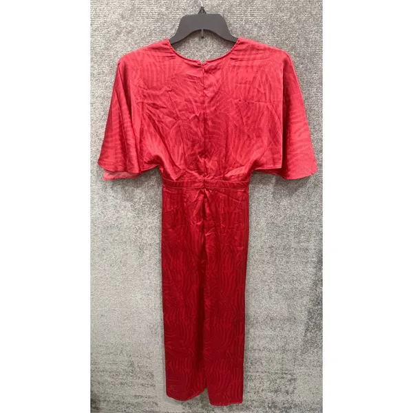 Fe Noel Target Women Dress 0 Red Jacquard Palm Flutter Sleeve V-Neck Midi - Image 7