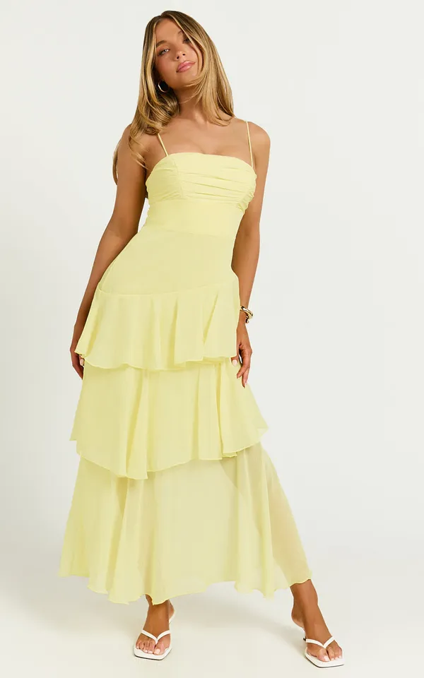 New Showpo Johanna Midi Dress Straight Neck Tiered Dress Size Small MSRP $99 - Image 4