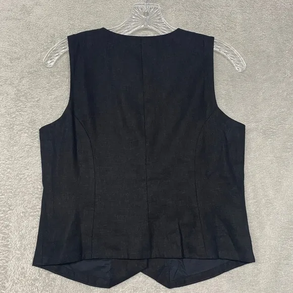 J Crew Top Womens 2 Black Linen Blend Vest‎ Sleeveless Button Up Classic CI309 - Image 5