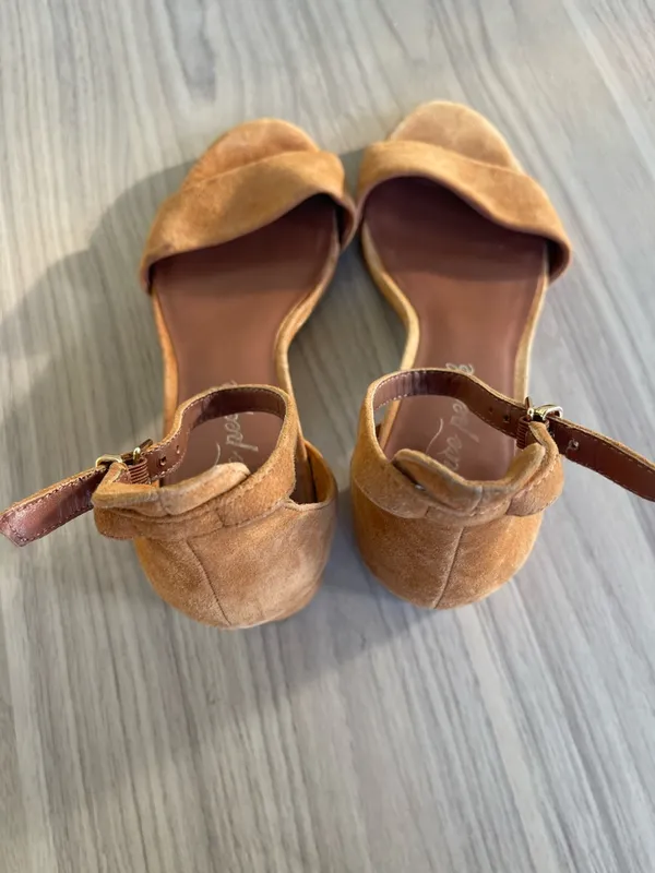 Free People Suede Block Heel Sandals in Cognac - Image 3