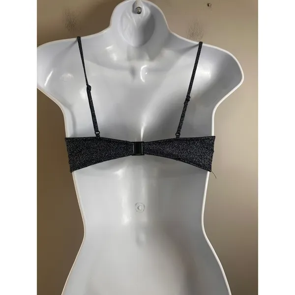 Triangl Midnight Blue Silver Sparkle Lurex‎ Bikini Top Small+ Square Neck Clasp - Image 3