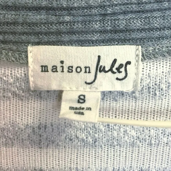 Maison Jules Sweater Gray Striped Cropped Knit Cardigan Coastal Academia Preppy - Image 5