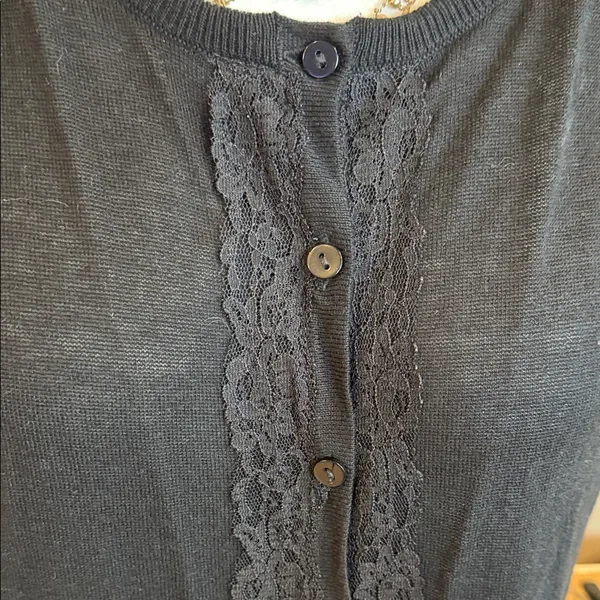 METAPHOR Lightweight Black Cotton Blend Button Up Cardigan Lace NWT Size Large - Image 4