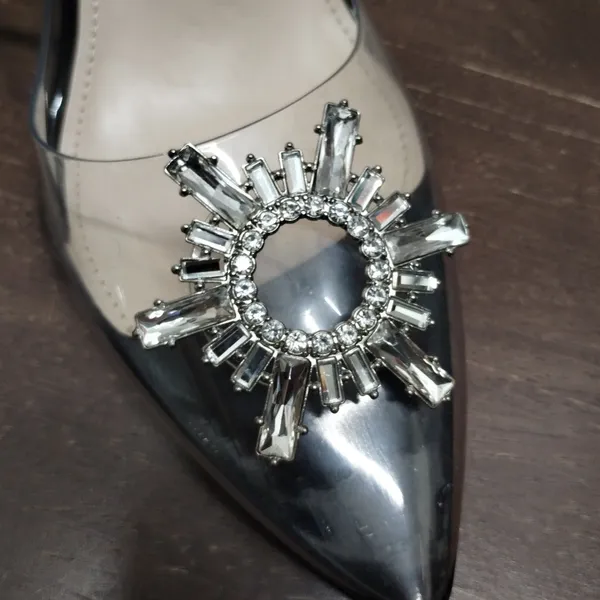 Clear Rhinestone Strappy Ankle Pointed Toe Block Heels ZBY Women's Size 6.5 - Image 2