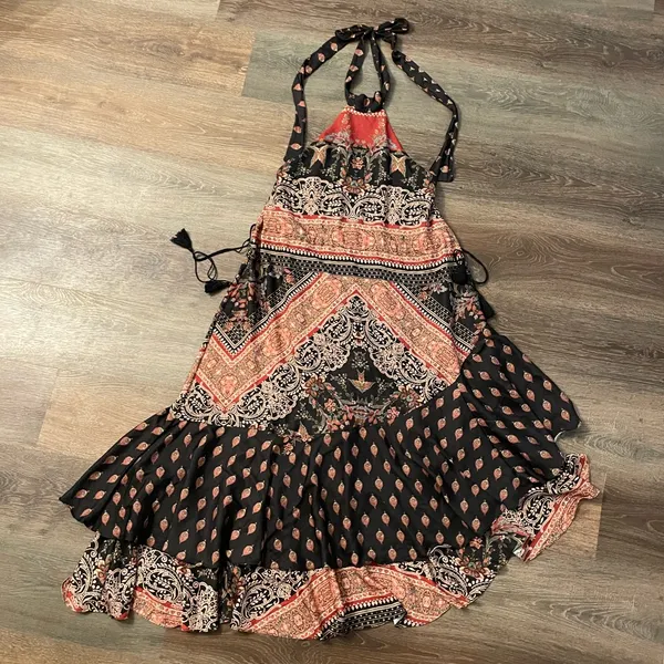 Free People Bohemian Halter Maxi Dress - Black and Pink - Image 4