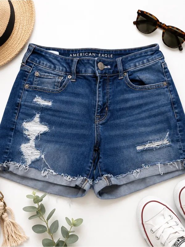 American Eagle Next Level Stretch Distressed Denim Shorts Womens 8 High Rise EUC - Image 4