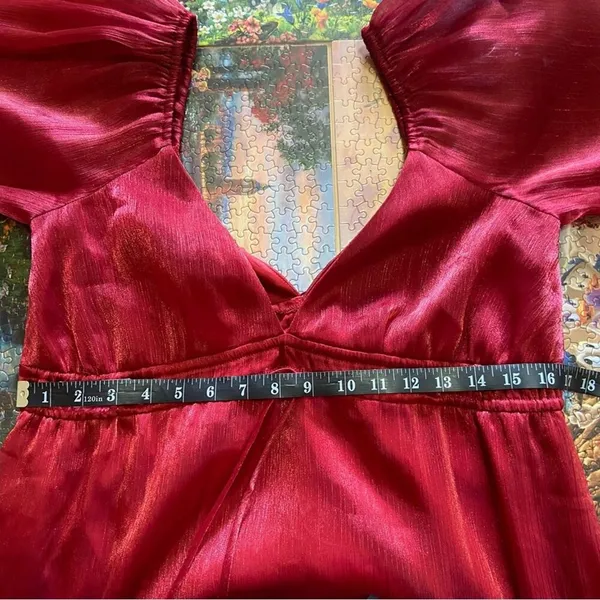 NWOT Lulus Romantic Appearance Wine Red Organza Tiered Midi Dress - Image 5