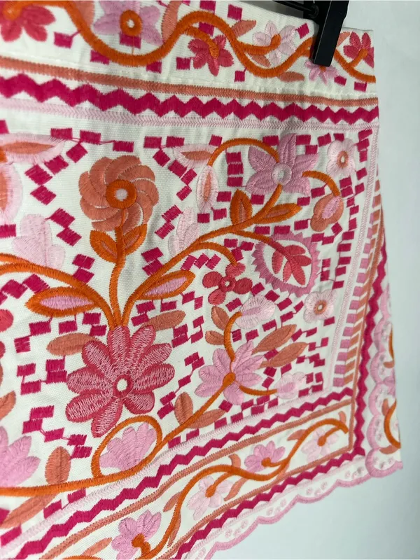 J.Marie Marina Embroidered Floral Mini Skirt Pink Orange White Size S - Image 4