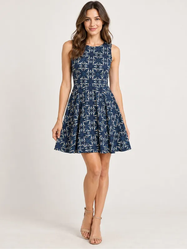 Maison Jules XS Navy Floral Fit & Flare Sleeveless Dress - Image 8