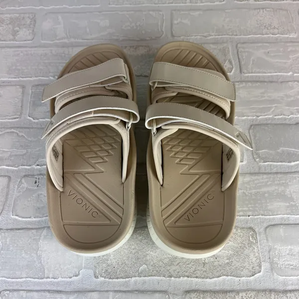 Vionic Renewal Recovery Slides Sandals Womens 9 Men 7.5 Beige 2-Strap Hook Loop - Image 5