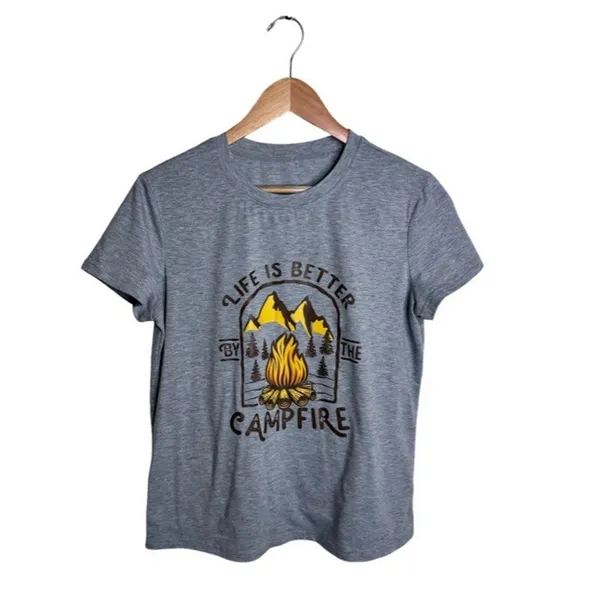 Campfire Graphic Crew Neck Short Sleeve T Shirt Size M outdoors Camping - Image 2