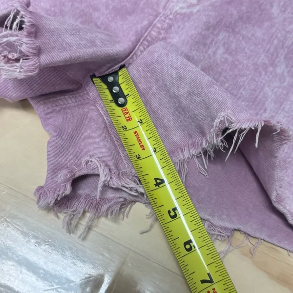 7 For All Mankind Monroe Cuttoff Denim Short Pink‎ Raw Hem Button Fly W32 - Image 11