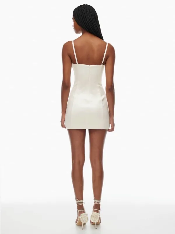 NWT Aritzia TEN Shimmer Satin Mini Dress Light Birch White 90s Style Size 8 - Image 2