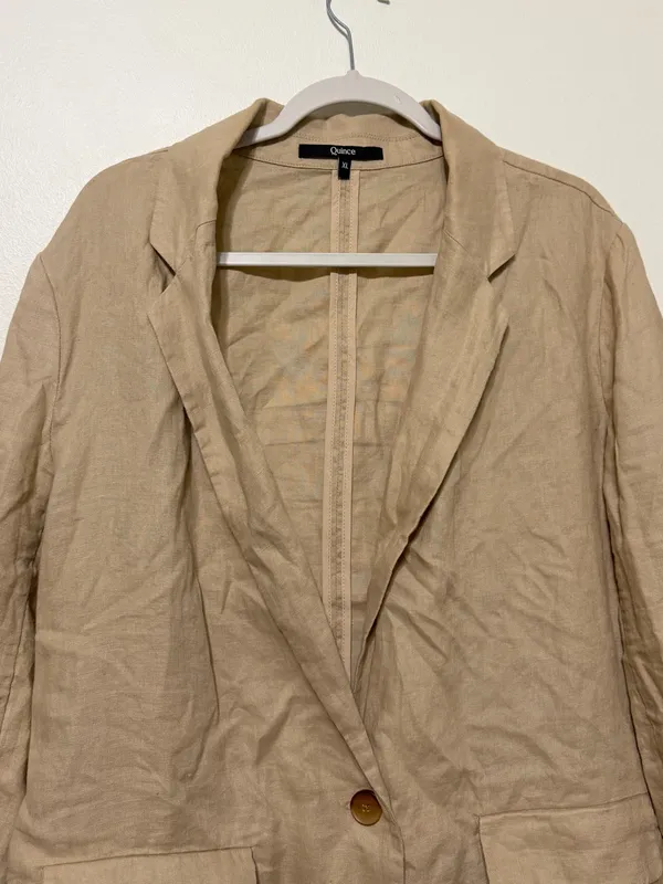 Quince 100% European Linen Blazer Size XL Neutral Khaki Driftwood Tan - Image 4