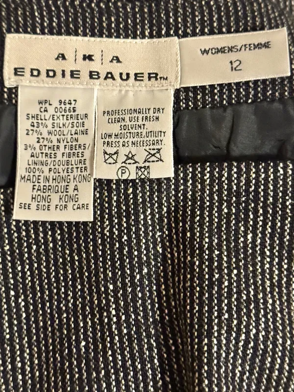 AKA Eddie Bauer ‘95 Black Herringbone Weave Silk Wool A-Line Flare Mini Skirt Sz 12 NEW - Image 4
