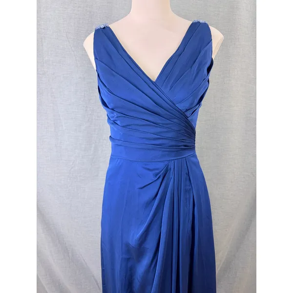 Belsoie Royal Blue Pleated Chiffon Embellished‎ V-Neck Formal Gown Dress 6 Prom - Image 2