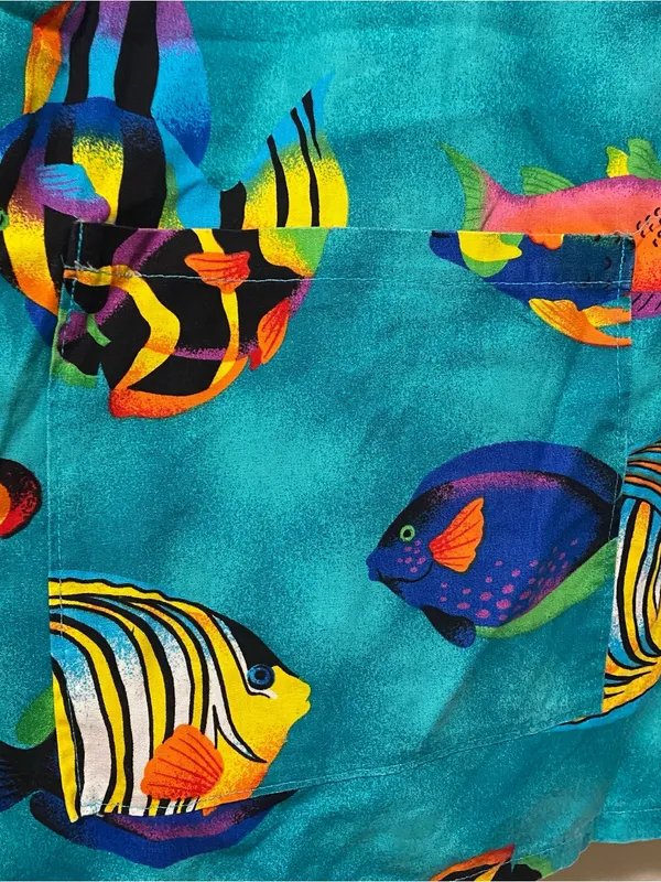 Womens XL 46” Scrub Top Shirt Tropical Fish Print On Teal Scrubs - Image 4