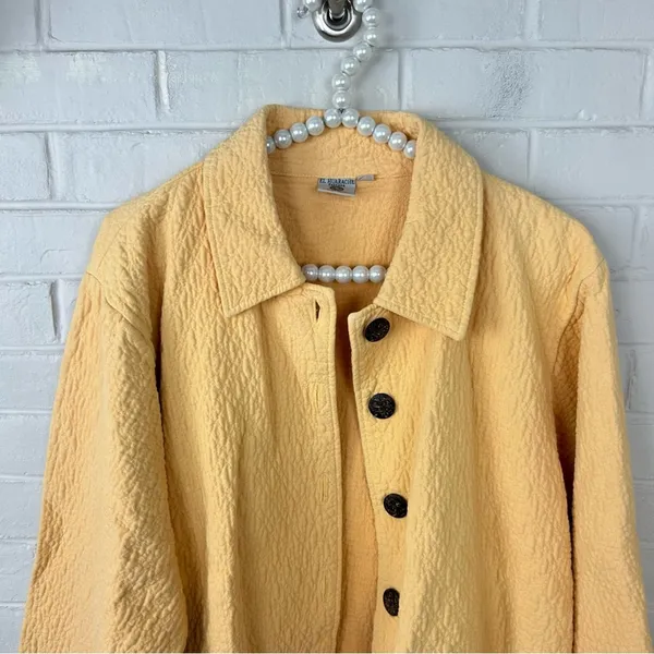 El Huarache Cottons Yellow Textured Button Front 100% Cotton Jacket Size L - Image 6