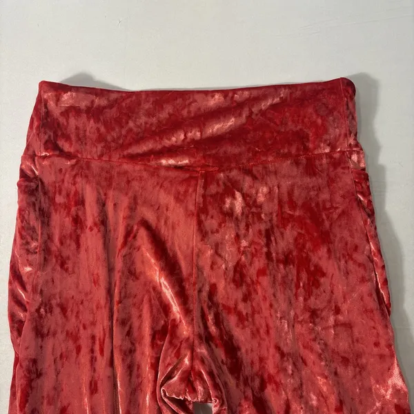 Fabletics High Waisted 2XL Strawberry Red Crushed Velour‎ Crossover Leggings Y2K - Image 9