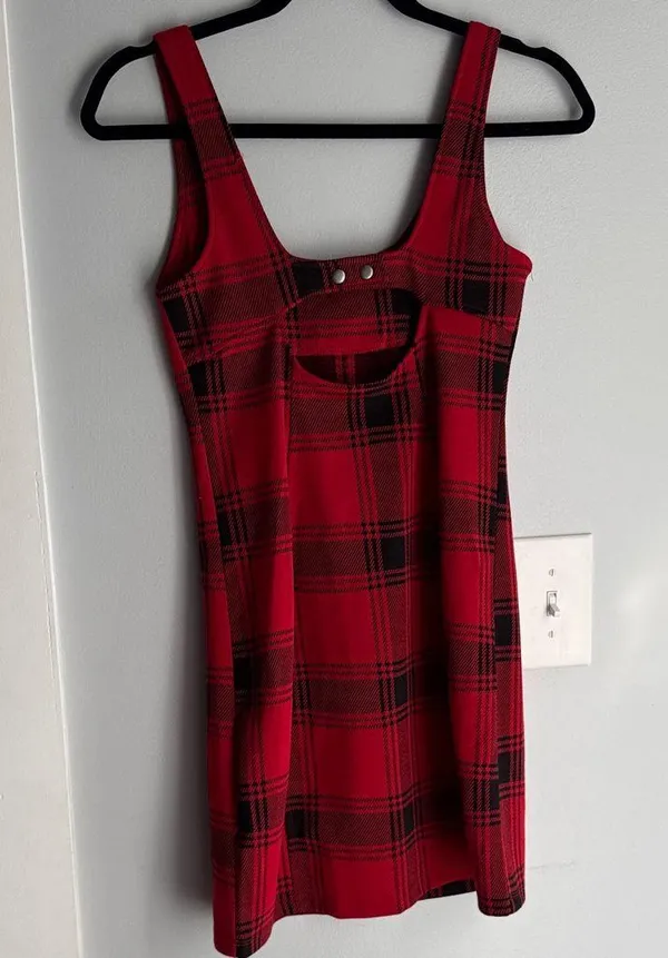 SO Vibrant Red and Black Checkered Mini Dress - Image 2