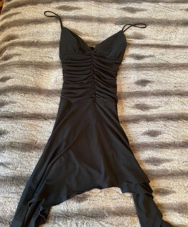 Asymmetrical High/Low Black Semi Formal Dress - Image 3
