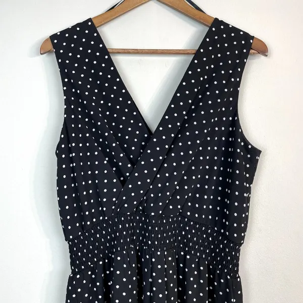 Apt 9 Jumpsuit Womens Large Black‎ White Polka Dot Cropped Wide Leg Sleeveless - Image 2