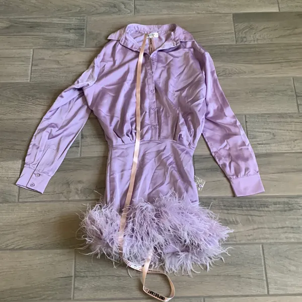 House of cb purple feather trim dress - Image 2