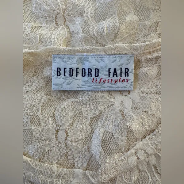 Vintage Y2K Bedford Fair Lifestyles Cream Lace Short Sleeve Blouse - Image 5