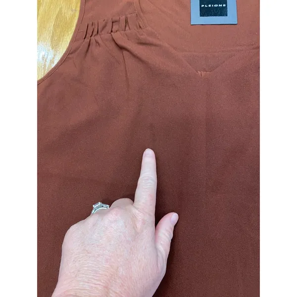 Pleione Cropped Blouse Top Womens XL Brown Sleeveless V-Neck Pleated Hipster B61 - Image 4
