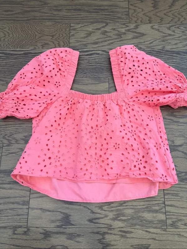 1. State Pink Broderie Anglaise Square-Neck Puff Sleeve Top - Image 5