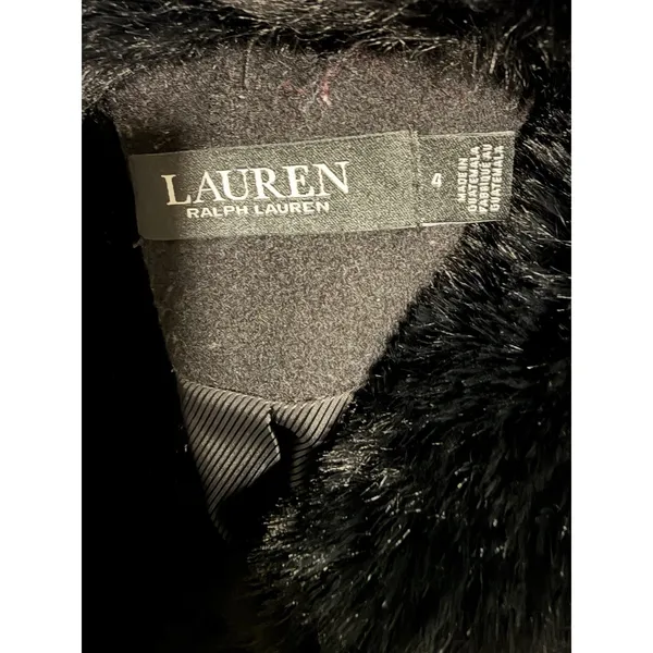 Lauren Ralph Lauren‎ Faux-Fur-Collar Wool Blend Coat Black Women's Size 4 - Image 10