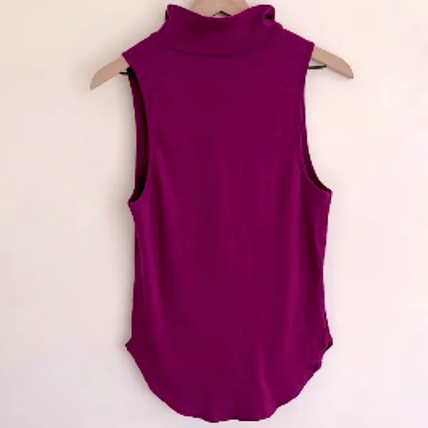 Free People Mock Neck Sleeveless Top w/ Raw Hem Plum Purple NWT - Image 6