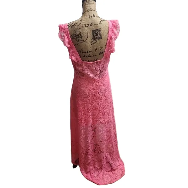 Pink Womens High Low Dress Elegant Lace‎ Overlay Romantic Feminine - Image 3