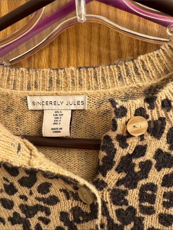 Sincerly Jules Leopard-Print Cropped Cardigan in Tan and Black - Image 2