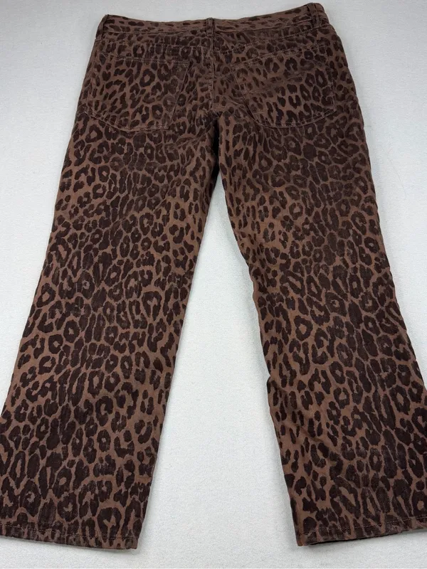 Zara Flocked Leopard Print Jeans Brown Straight Leg Animal Print Womens 8 - Image 3