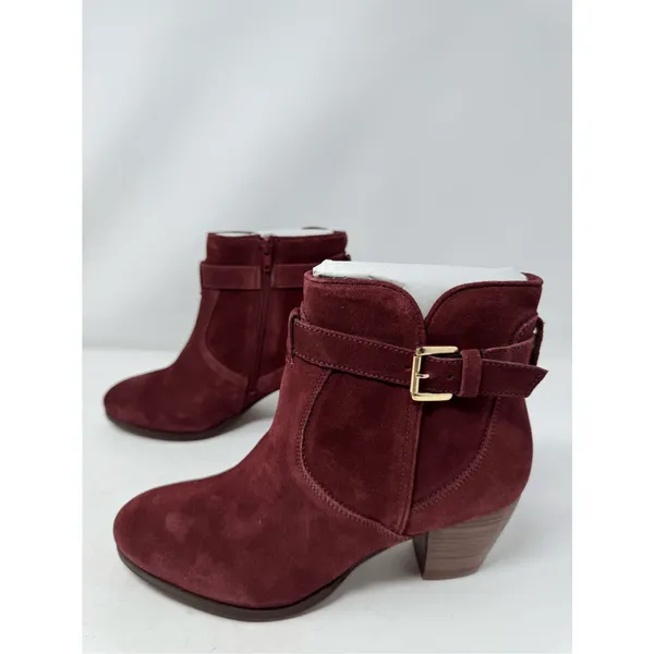 Diba Womens Shoes Boots Sz 7.5 Burgundy Red Suede Leather Heeled Chic Casual New - Image 2