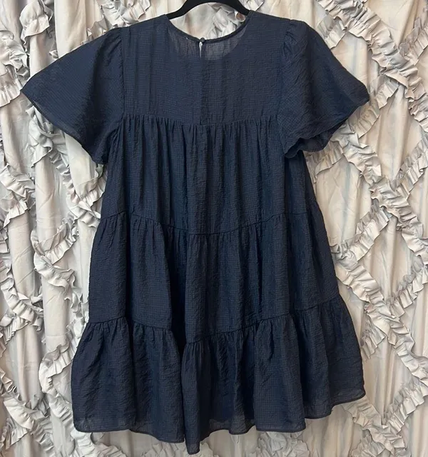 Flirty flowy Navy blue dress Size L - Image 3