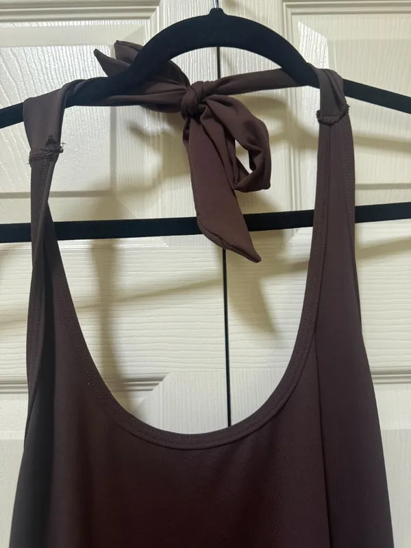 SHEIN Dark Plum Halter Tie-Back Athletic Mini Dress S - Image 4