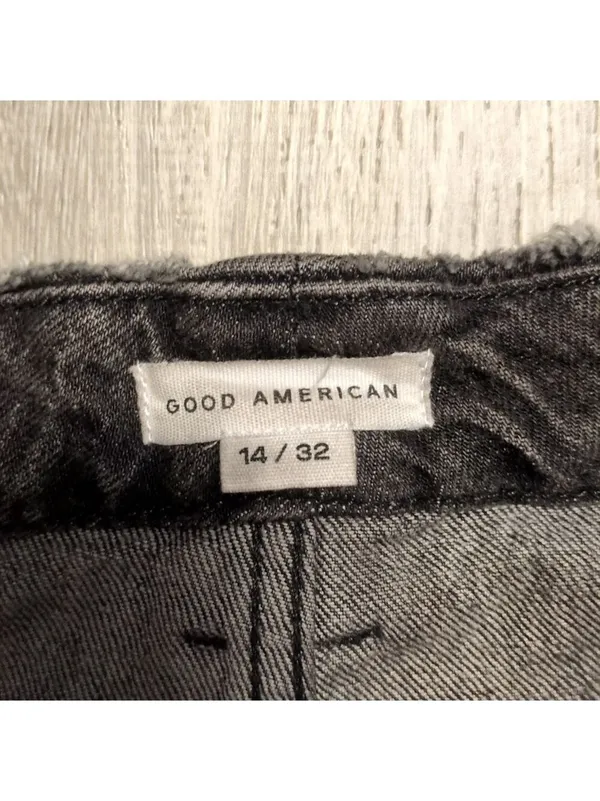Good American Black Distressed Raw Hem Jeans Size 14/32 - Image 4
