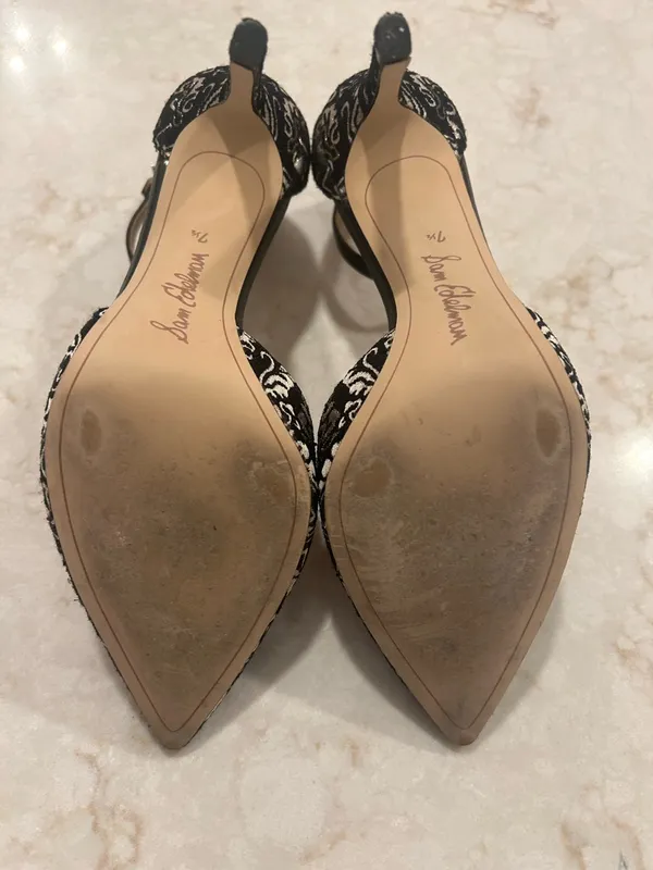 Sam Edelman Black and White Floral Ankle-Strap Heels Size 7.5 EUC - Image 3
