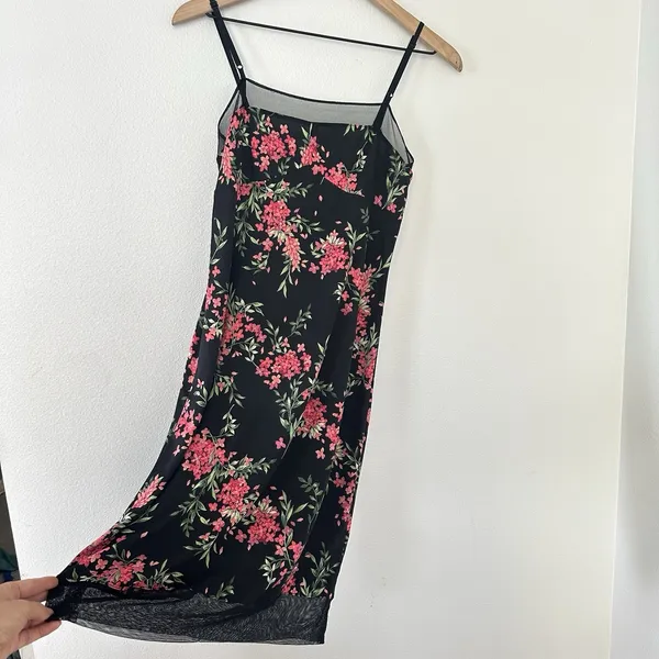 Vintage Y2K USA Made BCBG Floral Slip Dress Mesh Detail Sz M Fairy Boho Pink - Image 3