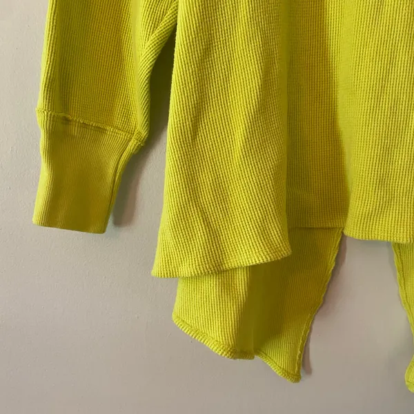 We The Free Chartreuse Waffle Knit Long Sleeve Shirt Boho Cotton Women's Small - Image 4