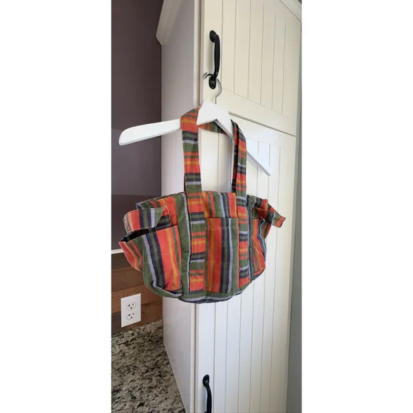 Free People Baby Oksana Tote C 8151 Small Orange Mix Striped Cotton Bag Women's - Image 5