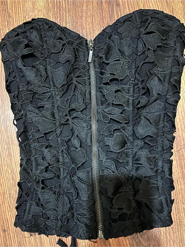 Free People Black Lace Corset Bustier Top Lace-Up Back Boned Structured Strapless Top - Image 3