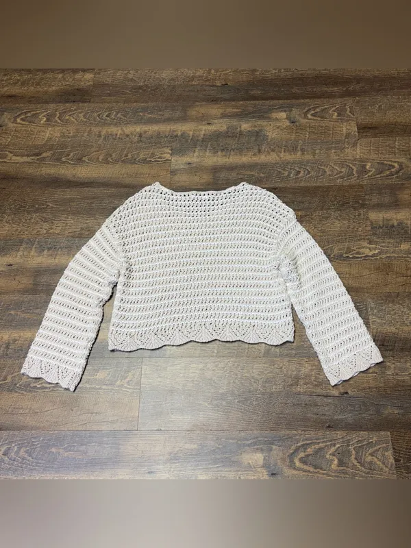 American Eagle Ballet Neck Open Knit Oversized Sweater Women's Large Beige - Image 10