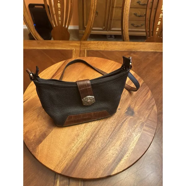 Brighton Black Pebbled Leather Hobo Silver Heart Detail Small Handbag Purse - Image 3