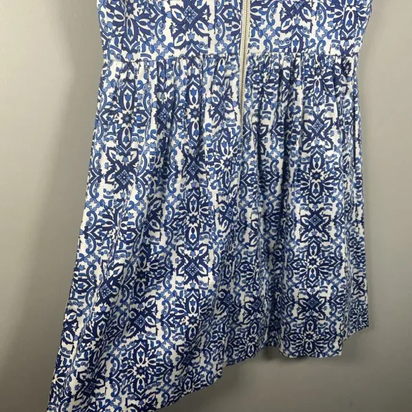 Milly Blue White Cotton Floral Sleeveless‎ V-Neck Shift Dress Sz 10 Fit & Flare - Image 10