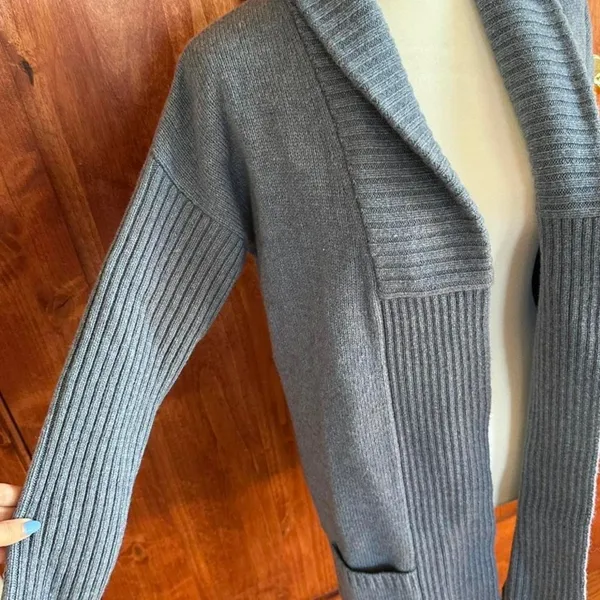 Western Range Blue‎ Gray Wool Blend Long Open Cardigan Sweater Size Small - Image 3