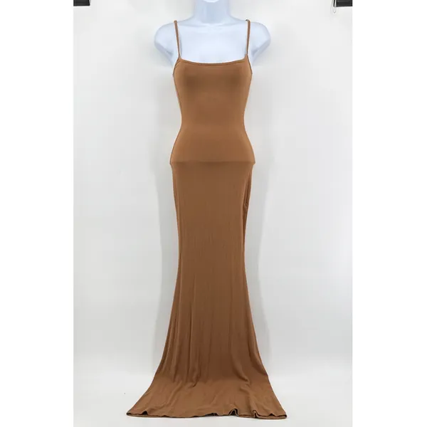 SKIMS Camel Brown Soft Lounge Ribbed Long Slip Maxi Dress Size Small S EUC - Image 3