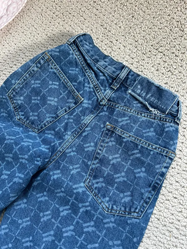 Urban Outfitters Iets Frans Pattern Wide Leg Blue Jeans - Image 3